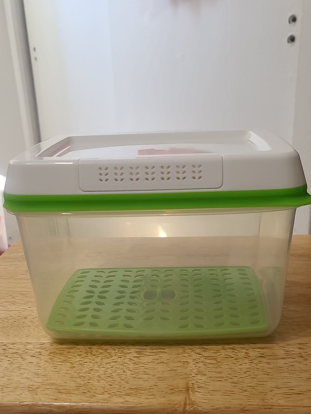 Airtight White and Green Food Storage Container with Drain Tray